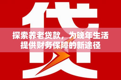 晋安探索养老贷款，为晚年生活提供财务保障的新途径